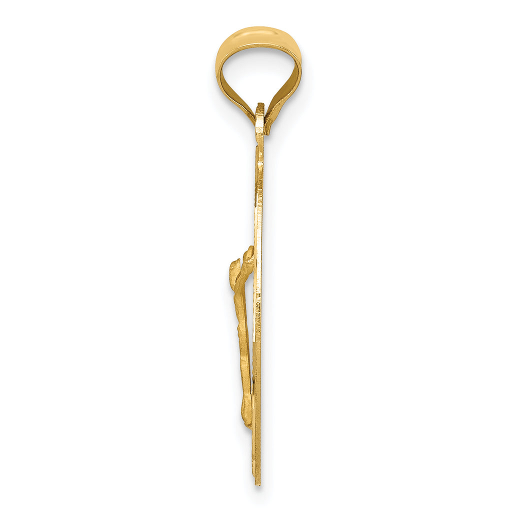 14K Gold Polished Oval Corpus Pendant with Solid Die Struck Design