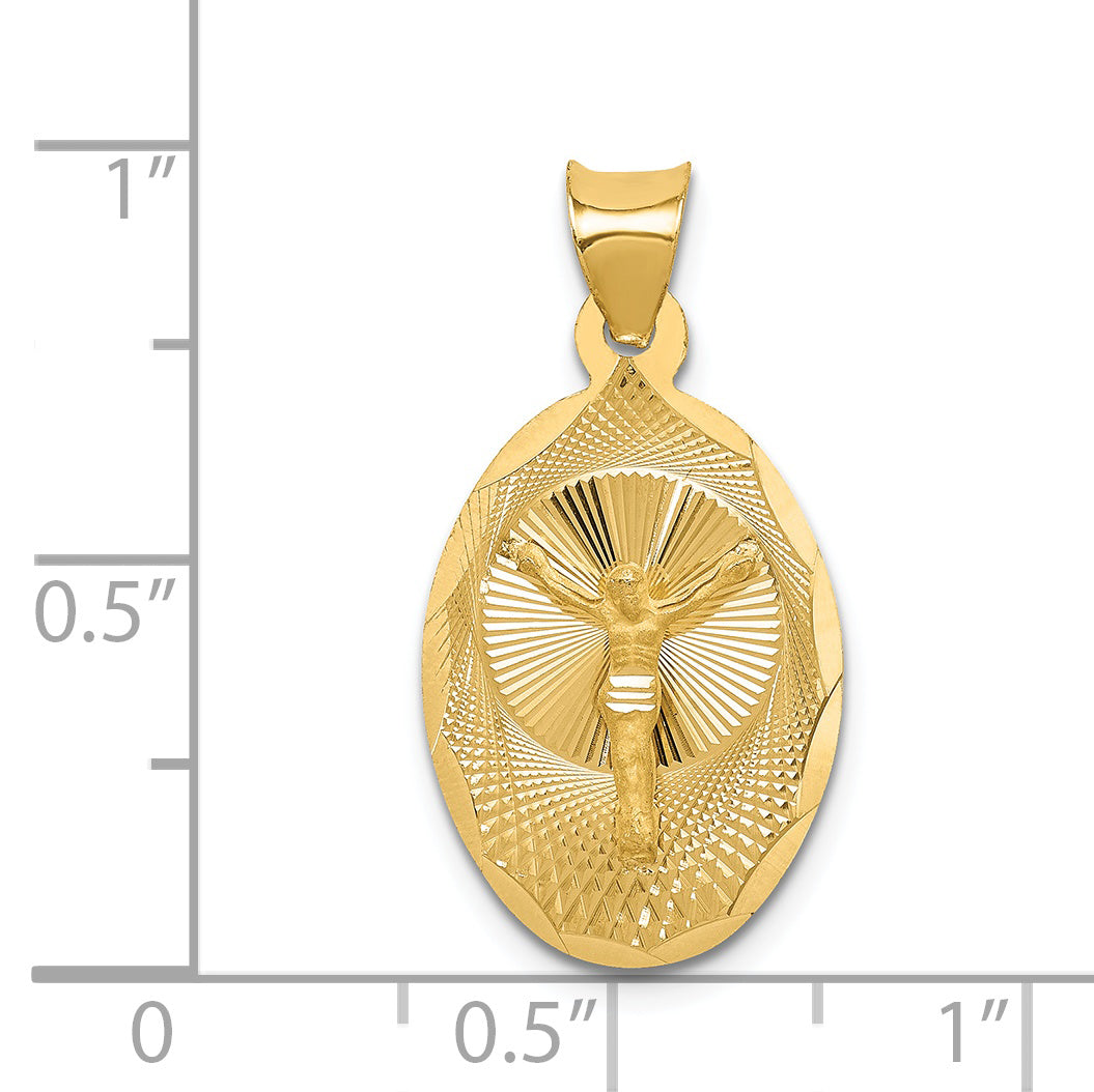 14K Gold Polished Oval Corpus Pendant with Solid Die Struck Design