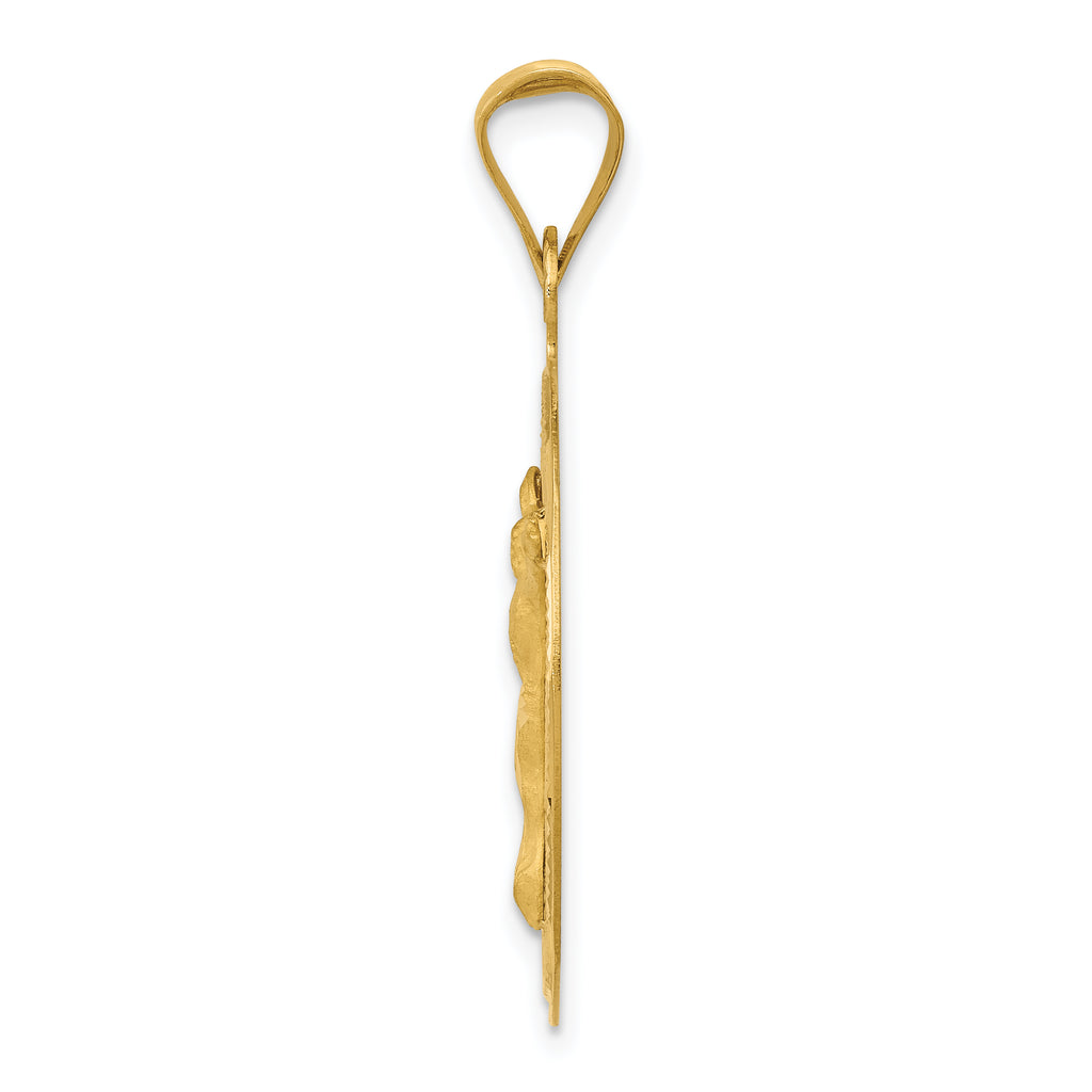 14K Gold Polished Corpus Circle Pendant with Die-Struck Solid Design