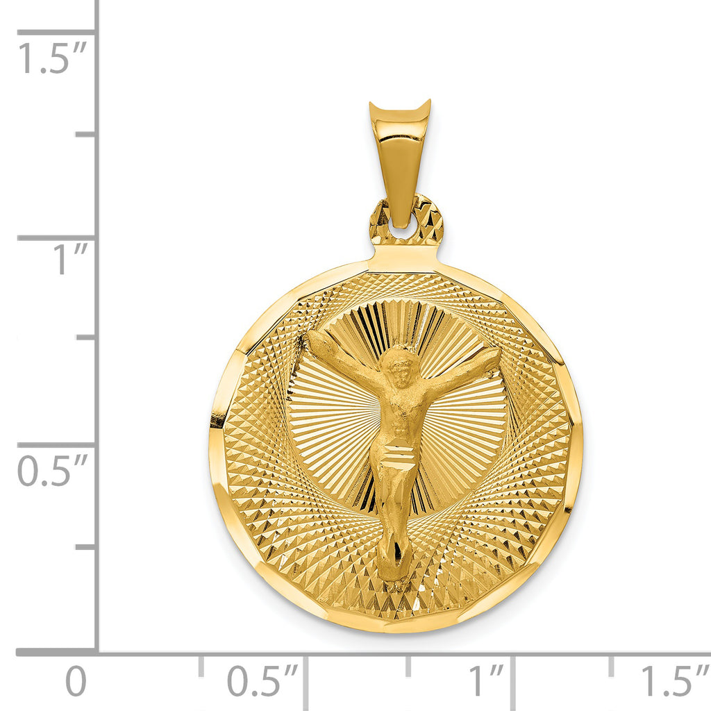 14K Gold Polished Corpus Circle Pendant with Die-Struck Solid Design
