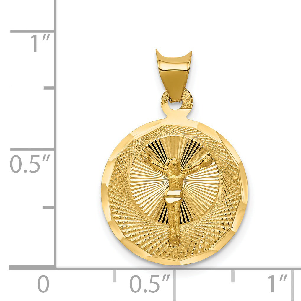 14K Gold Polished Corpus Circle Pendant with Elegant Die Struck Design