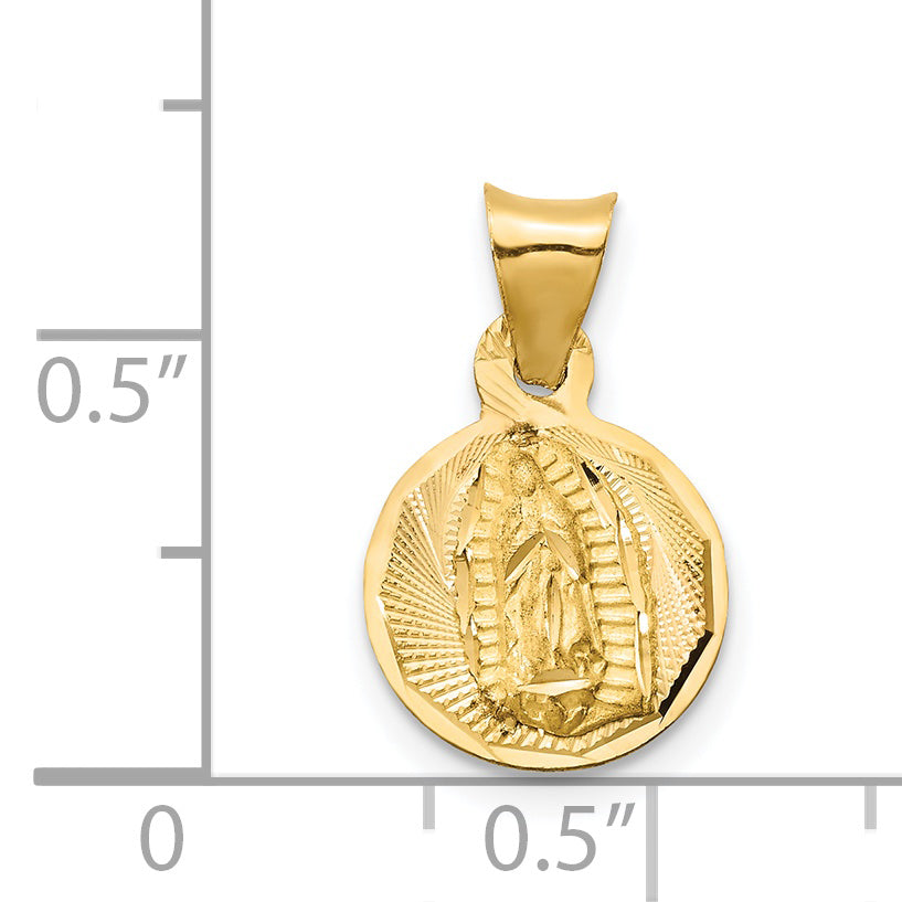 **14K Gold & Rhodium Lady of Guadalupe Pendant with Diamond-Cut Detail**