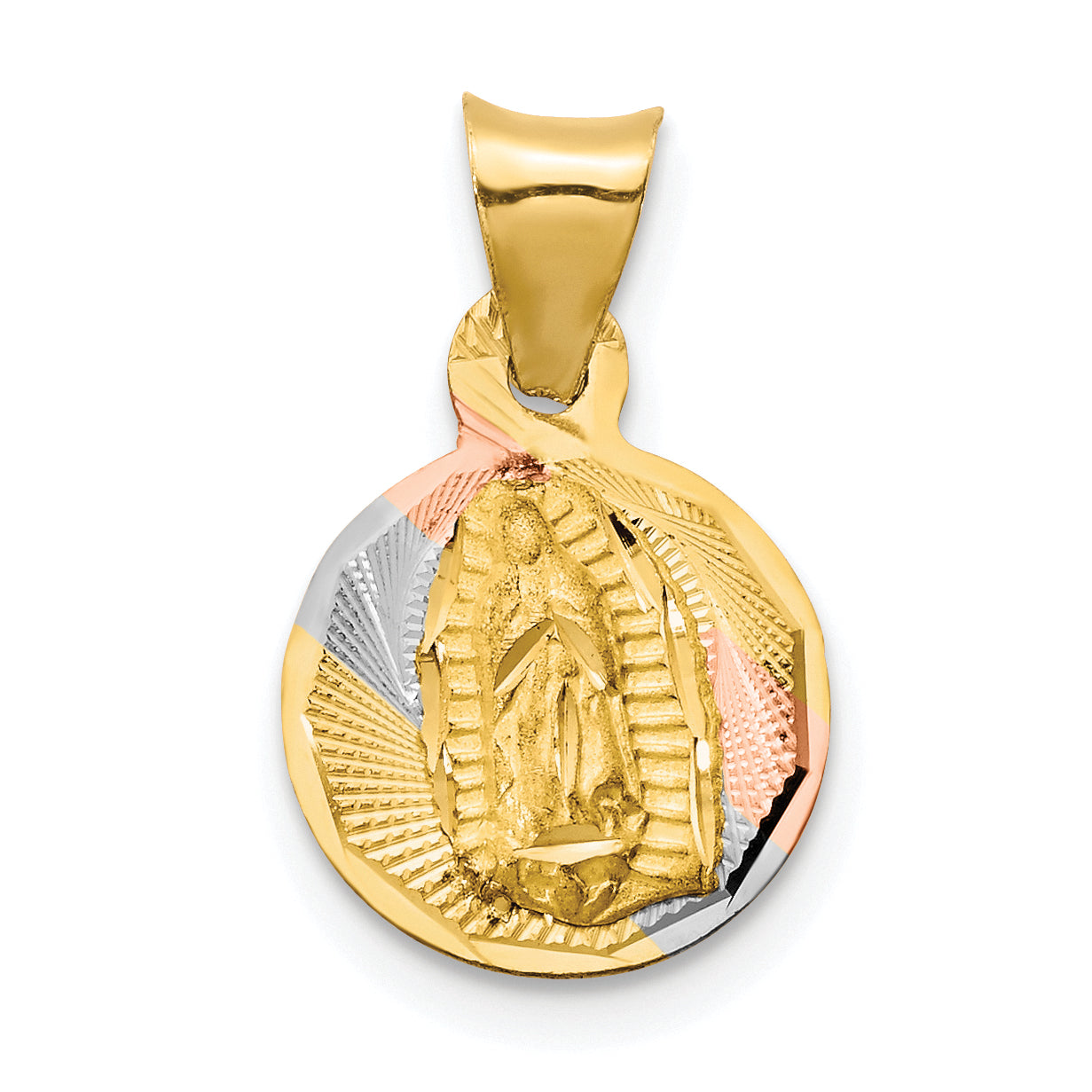14K w/Rhodium Polished D/C Lady Of Guadalupe Circle Pendant Main image