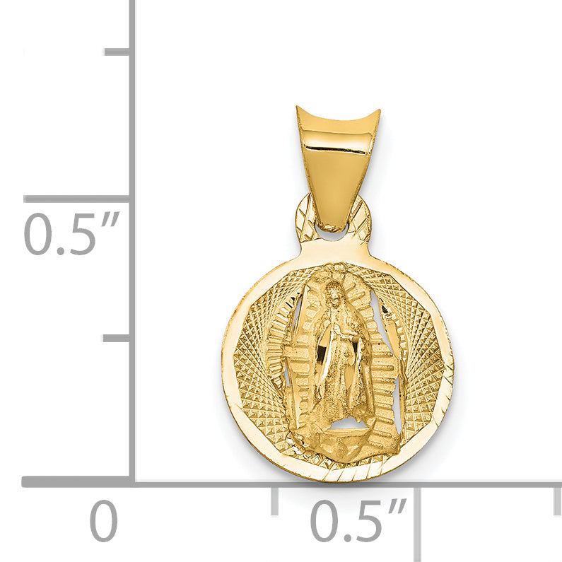 14K Gold Lady of Guadalupe Pendant with Polished Diamond-Cut Finish