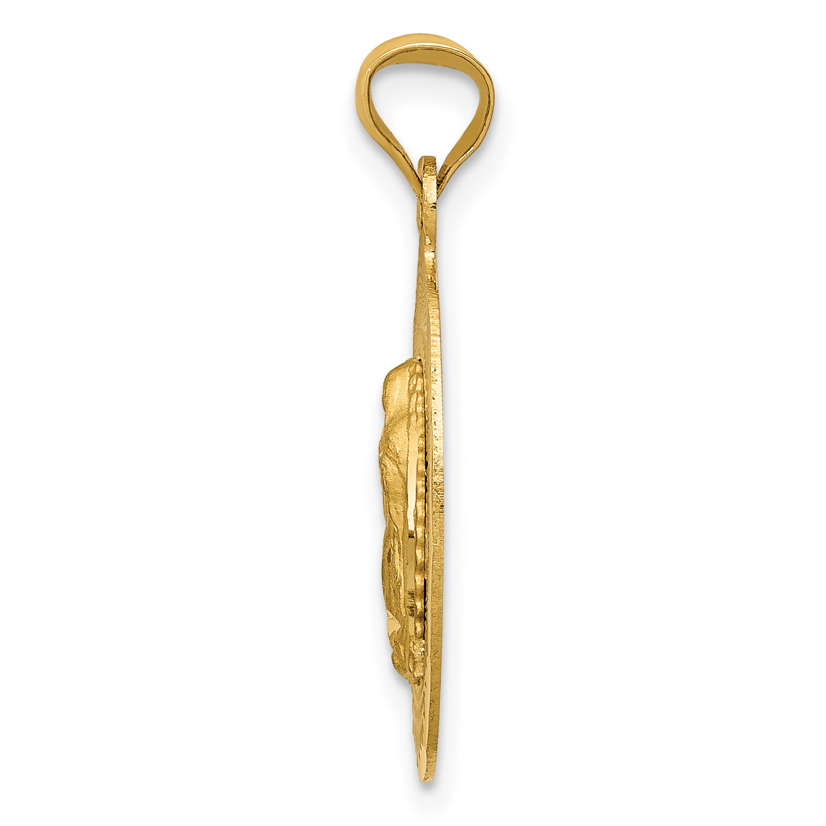 14K Gold Lady of Guadalupe Oval Pendant with Polished Diamond-Cut Detailing Secondary image