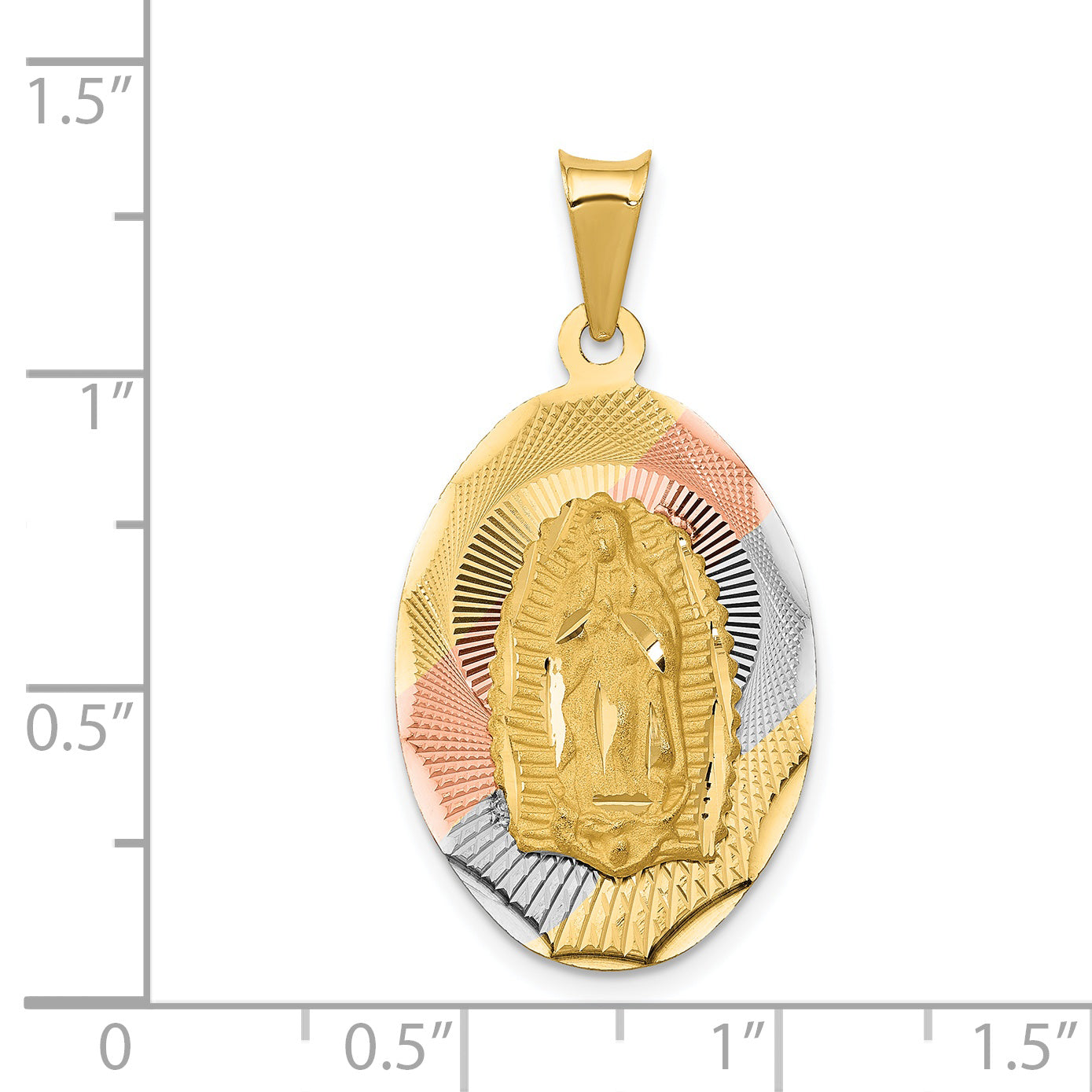14K Gold Lady of Guadalupe Pendant with Rhodium Accents and Diamond-Cut Finish