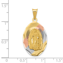 14K Gold Lady of Guadalupe Pendant with Rhodium Accents and Diamond-Cut Finish
