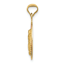 14K Gold Rhodium Lady of Guadalupe Pendant with Diamond-Cut Detailing