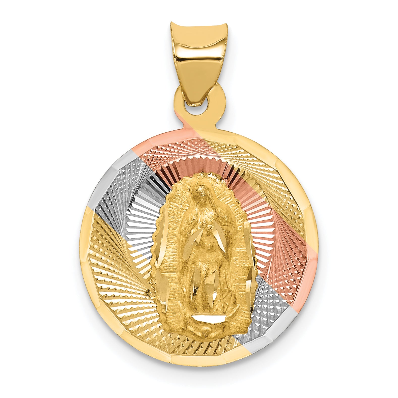 14K w/Rhodium Polished D/C Lady Of Guadalupe Circle Pendant Main image