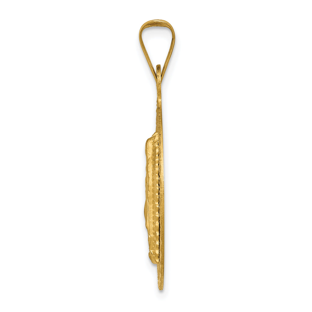 14K Gold Polished Diamond-Cut Lady of Guadalupe Pendant with Rhodium Accents