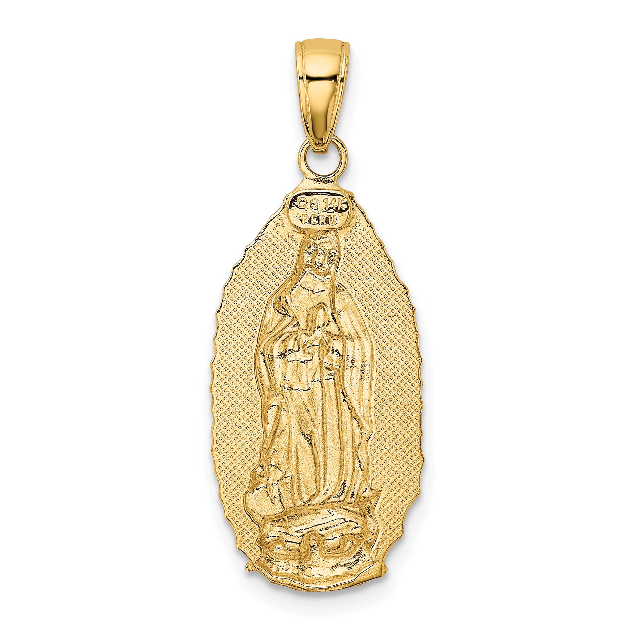 14K Gold Our Lady of Guadalupe Engraved Oval Pendant Polished, Solid, Elegant