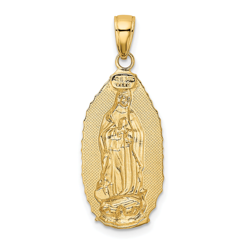 14K Gold Our Lady of Guadalupe Engraved Oval Pendant Polished, Solid, Elegant