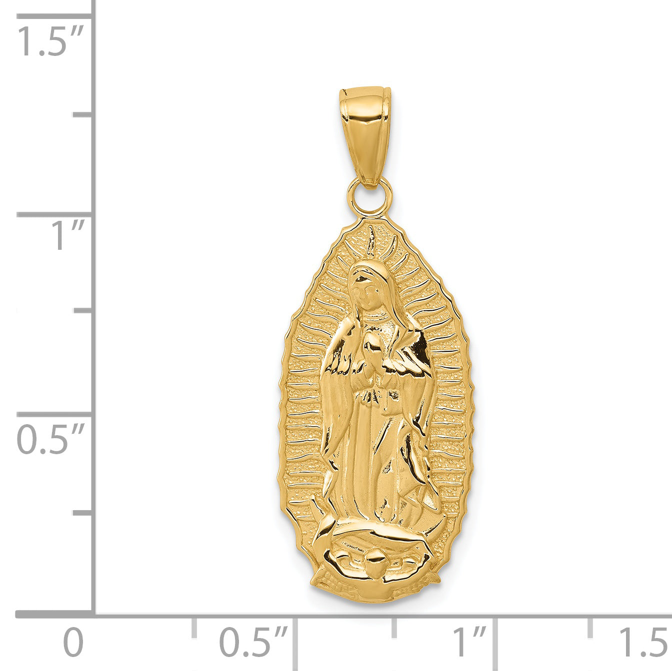 14K Polished Our Lady Of Guadalupe Oval Disc Engraved Pendant