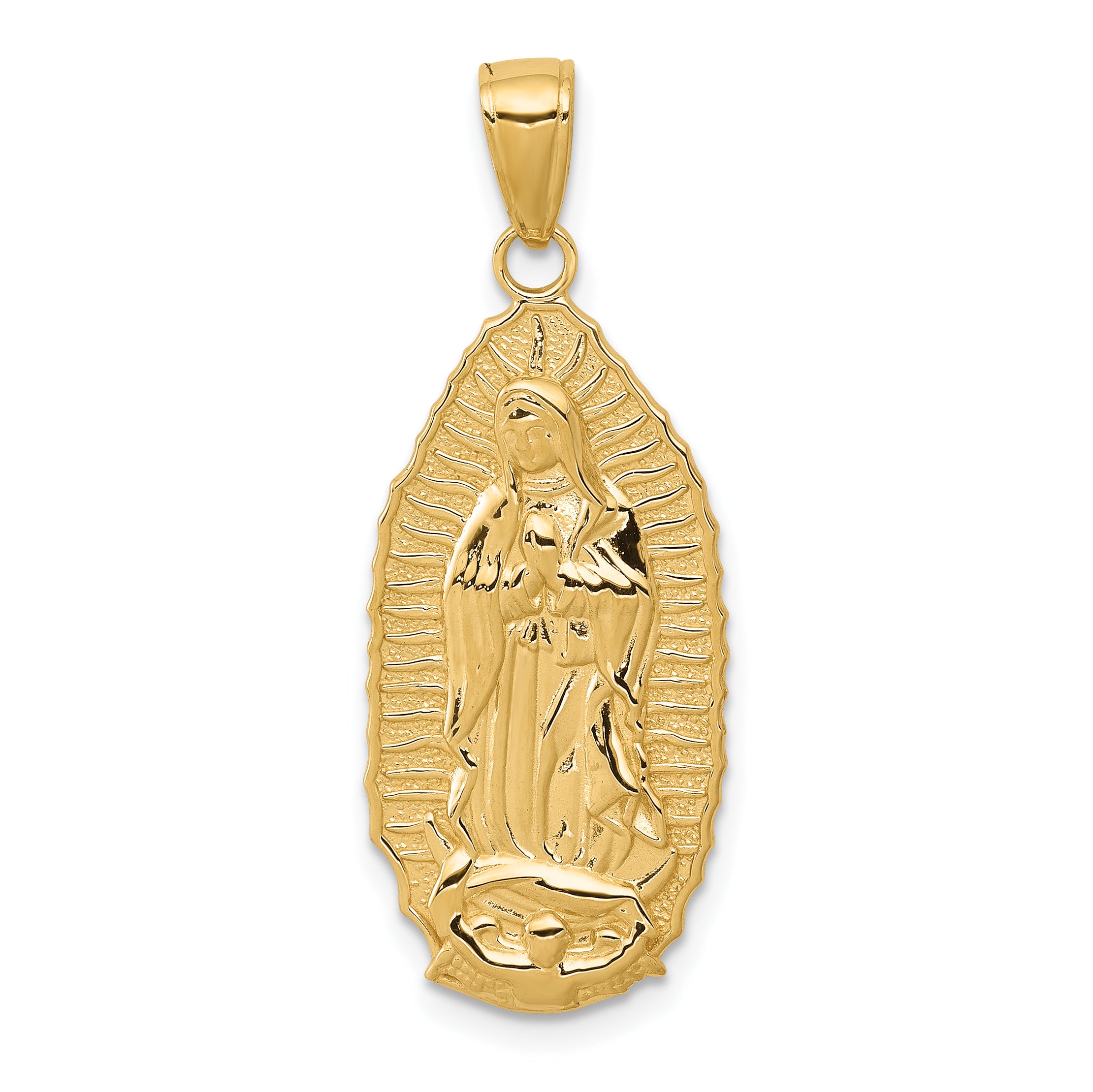 14K Polished Our Lady Of Guadalupe Oval Disc Engraved Pendant