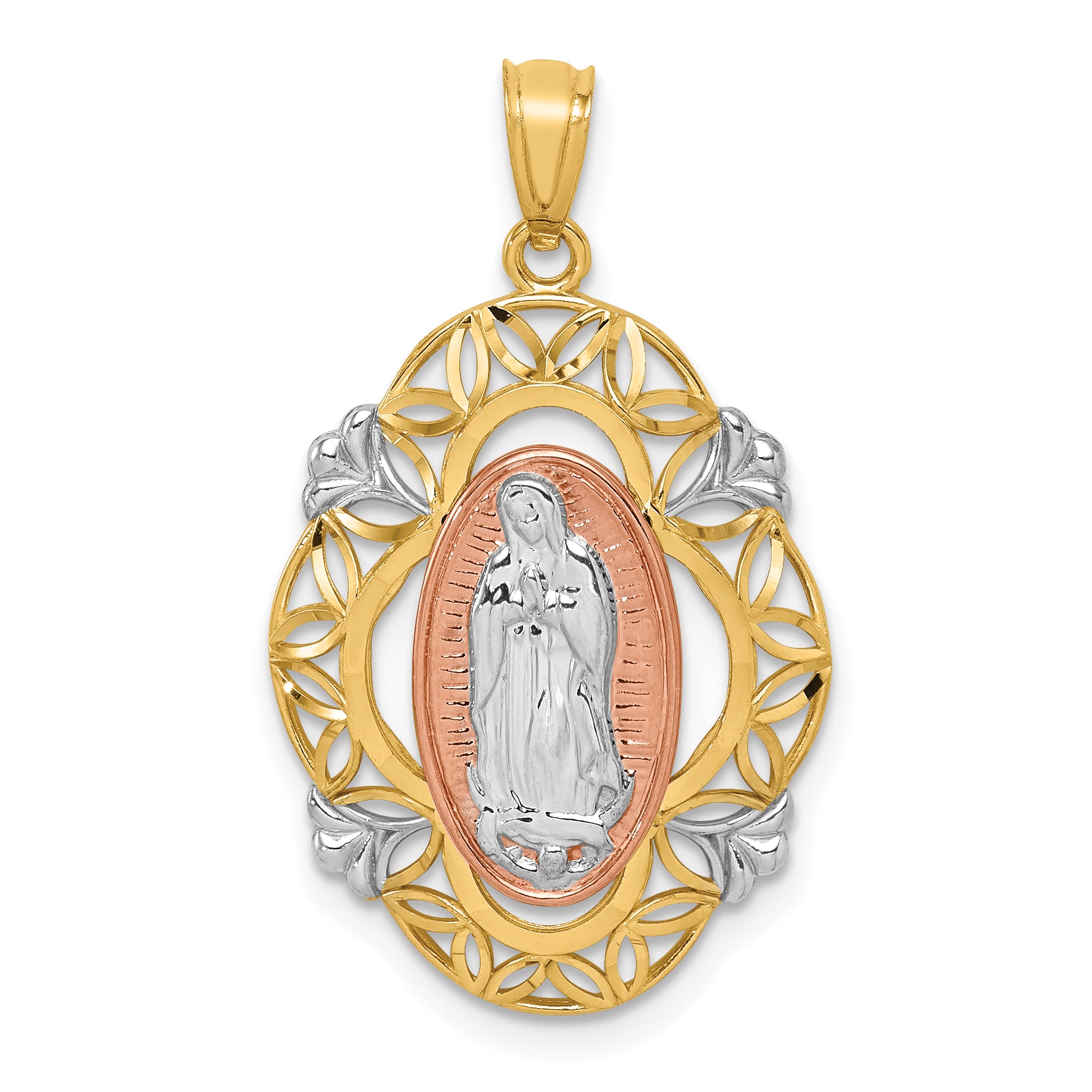 14K Two-tone w/White Rhodium Guadalupe Medal Pendant Main image
