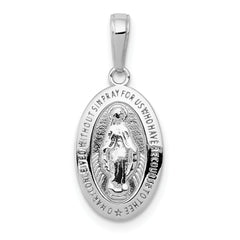 14K White Gold Miraculous Medal Pendant with Polished & Textured Finish