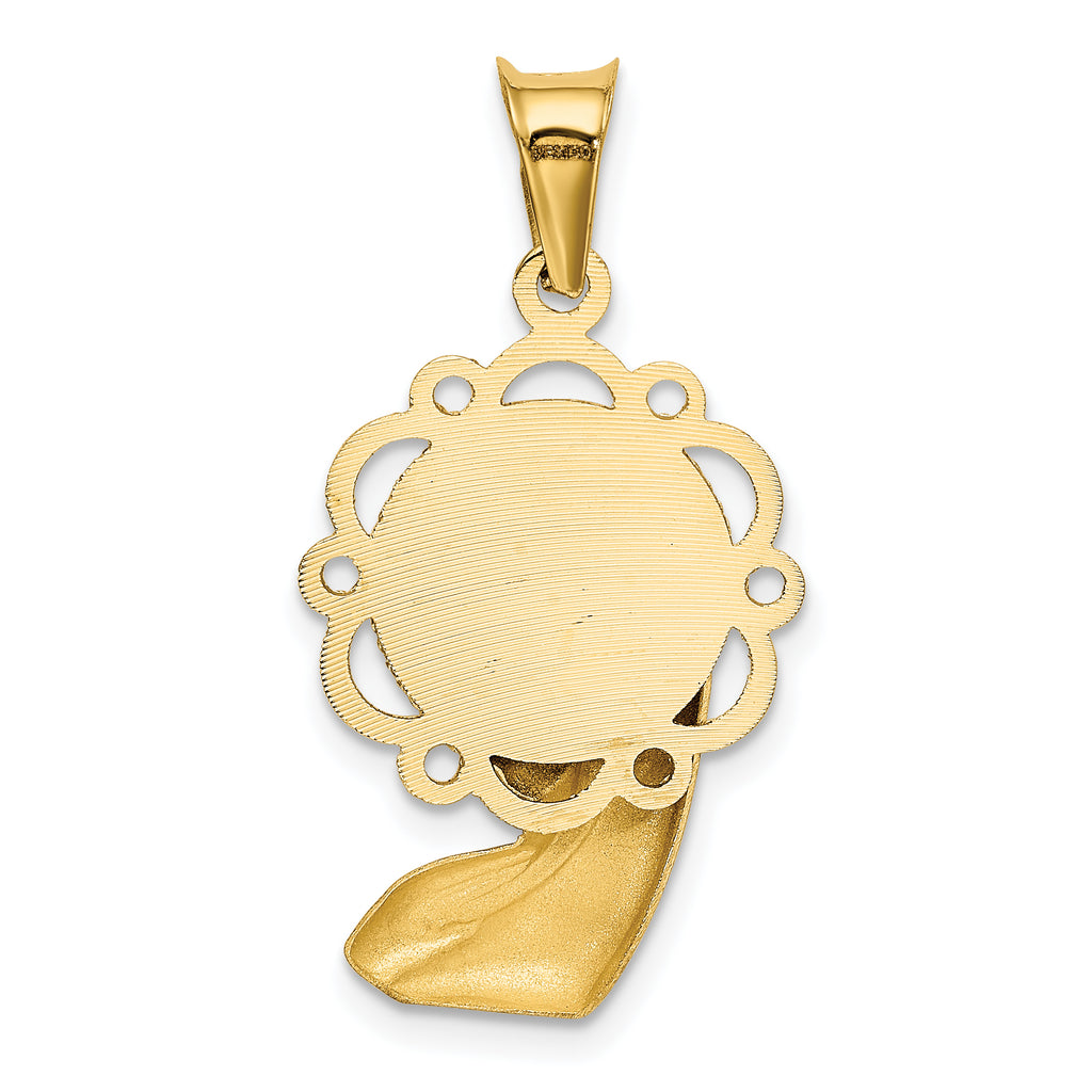 14K Gold Rhodium Accented Mary Pendant with Satin Polished Finish