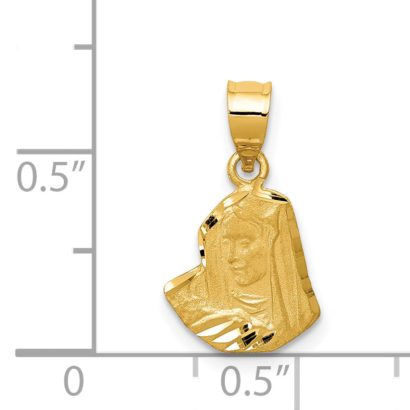 14K Gold Satin Diamond-Cut Mary Pendant with Brushed Finish  Solid & Elegant