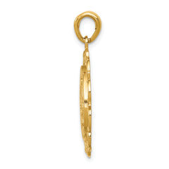 14K Gold Miraculous Medal Pendant with Polished Scallop Frame