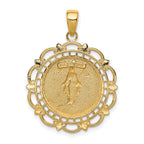 14K Gold Miraculous Medal Pendant with Polished Scallop Frame