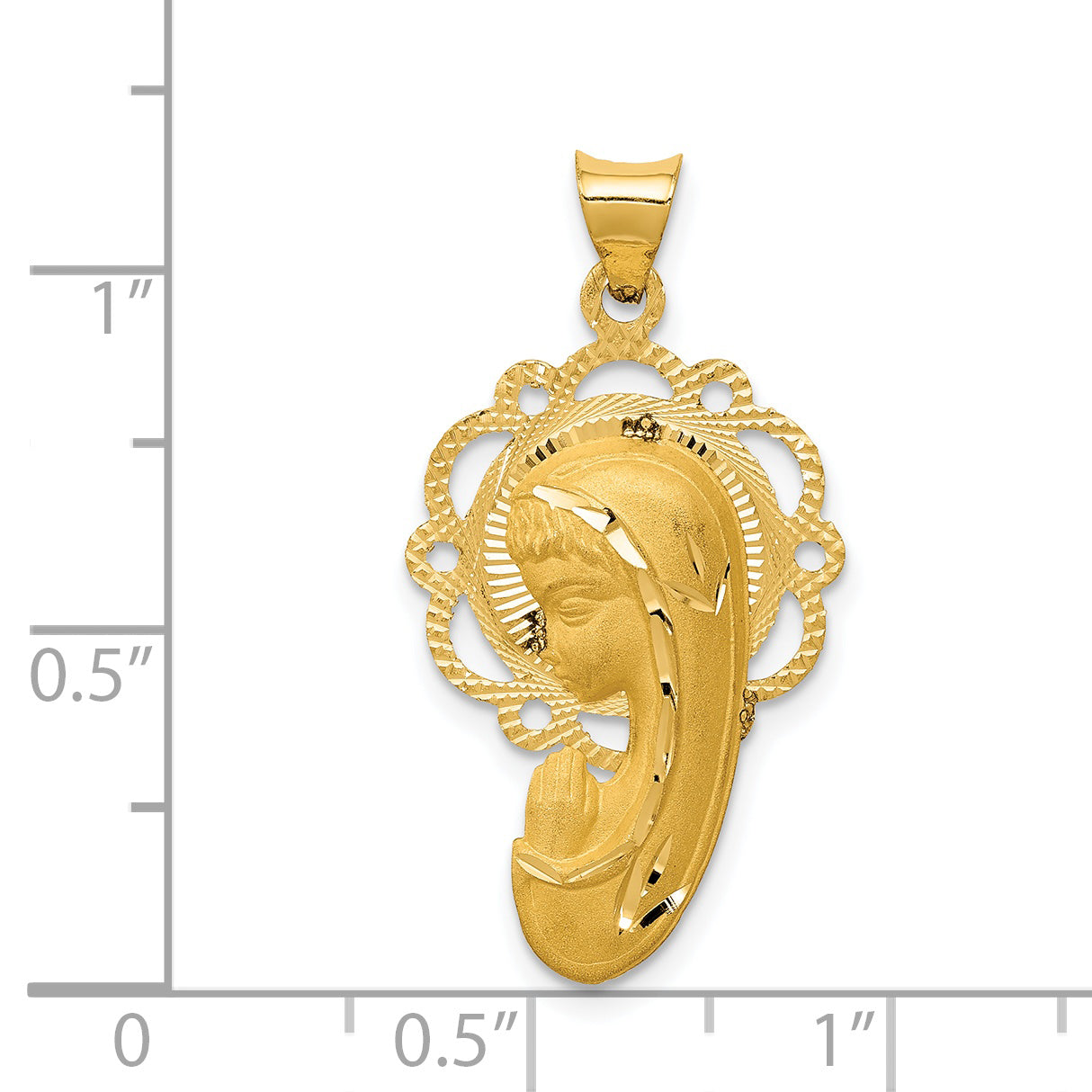 14K Gold Satin and Polished Mary Pendant with Solid Die-Struck Design