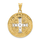 14K Gold & Rhodium St. Benedict Medal Pendant  Polished, Reversible Design