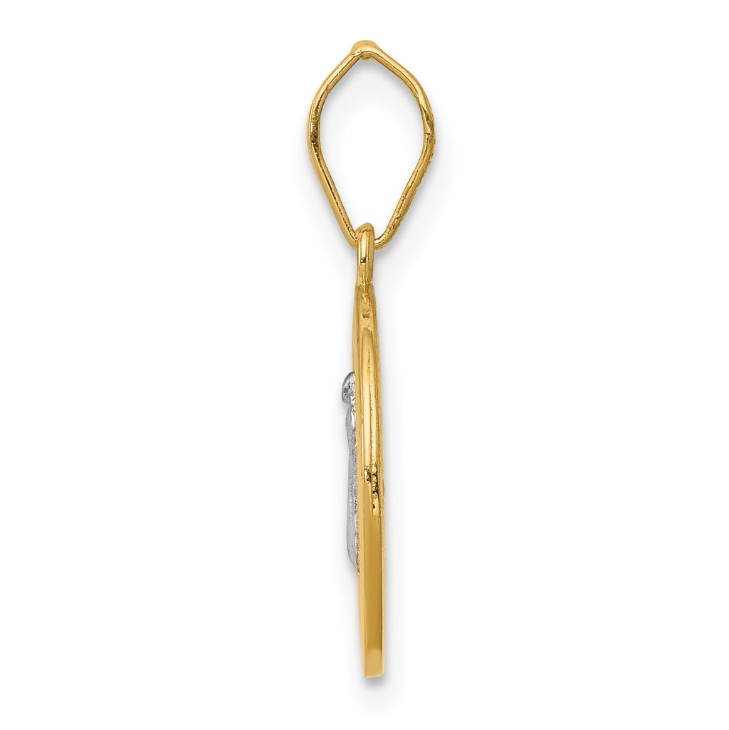 14K Gold St. Benedict Medal Pendant with Rhodium Accents, Reversible Design