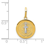 14K Gold St. Benedict Medal Pendant with Rhodium Accents, Reversible Design