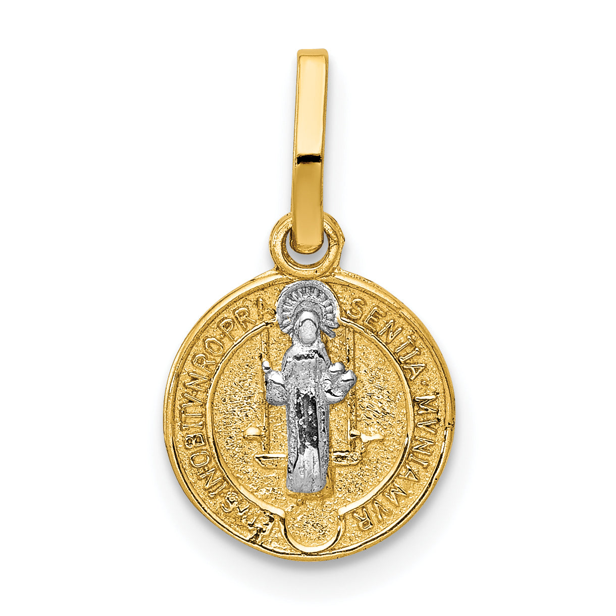 14k With Rhodium Circle St. Benedict Medal Pendant Main image