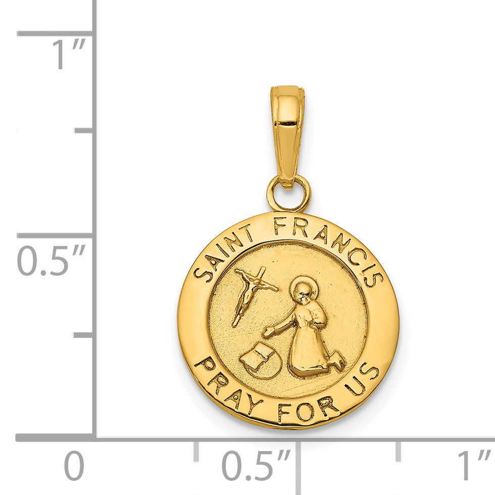 14K Gold Satin and Polished Saint Francis Medal Pendant  Timeless Religious Charm