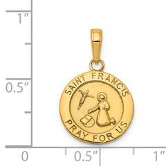 14K Gold Satin and Polished Saint Francis Medal Pendant  Timeless Religious Charm