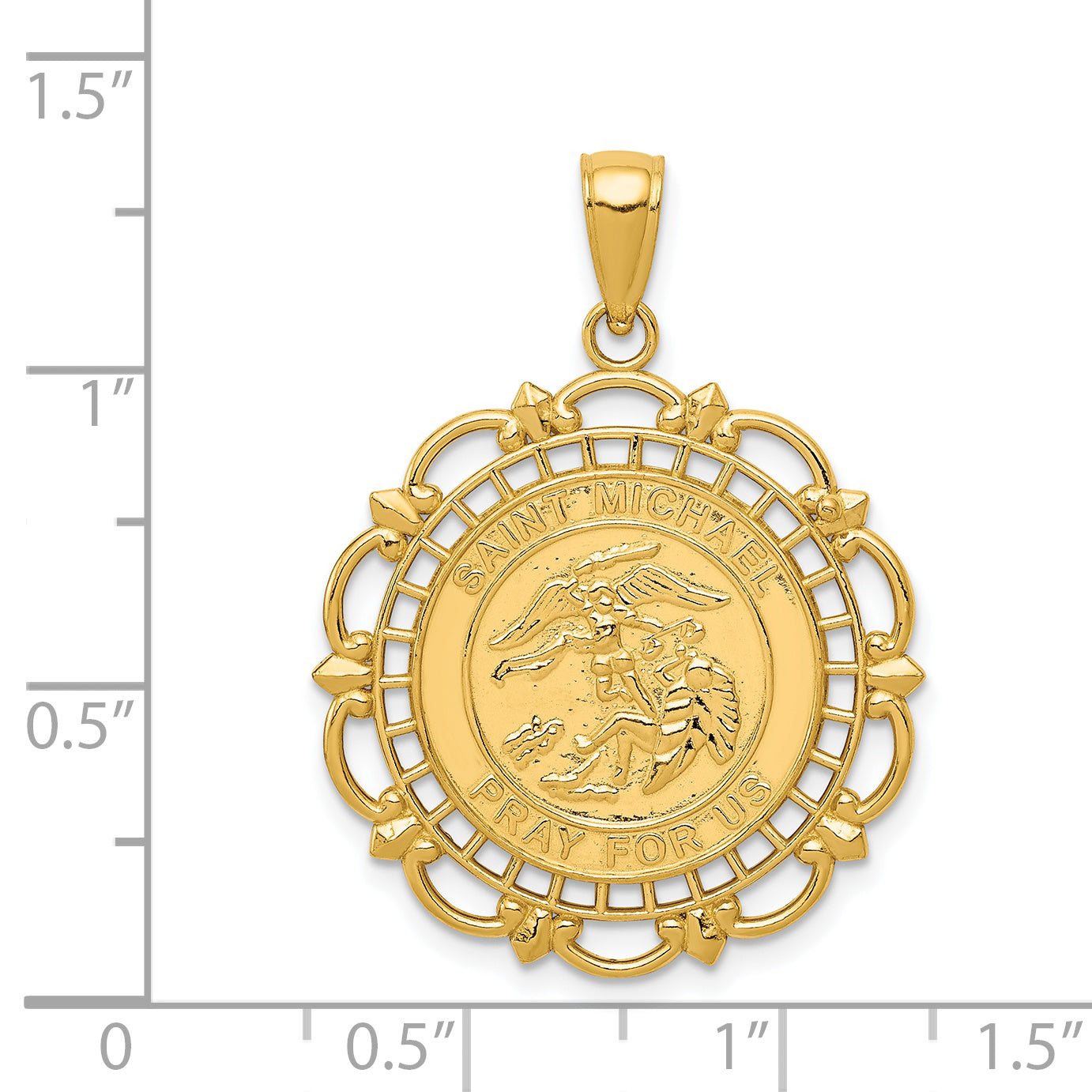 14K Gold Polished / Satin Saint Michael Medal Pendant