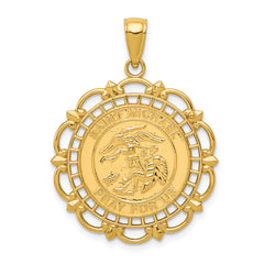 14K Gold Polished / Satin Saint Michael Medal Pendant