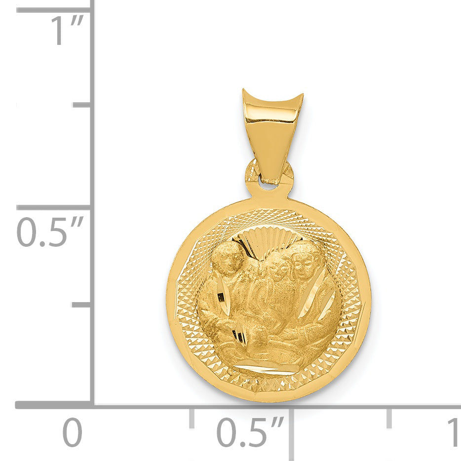 14K Gold Polished Baptism Circle Pendant with Diamond-Cut Detail