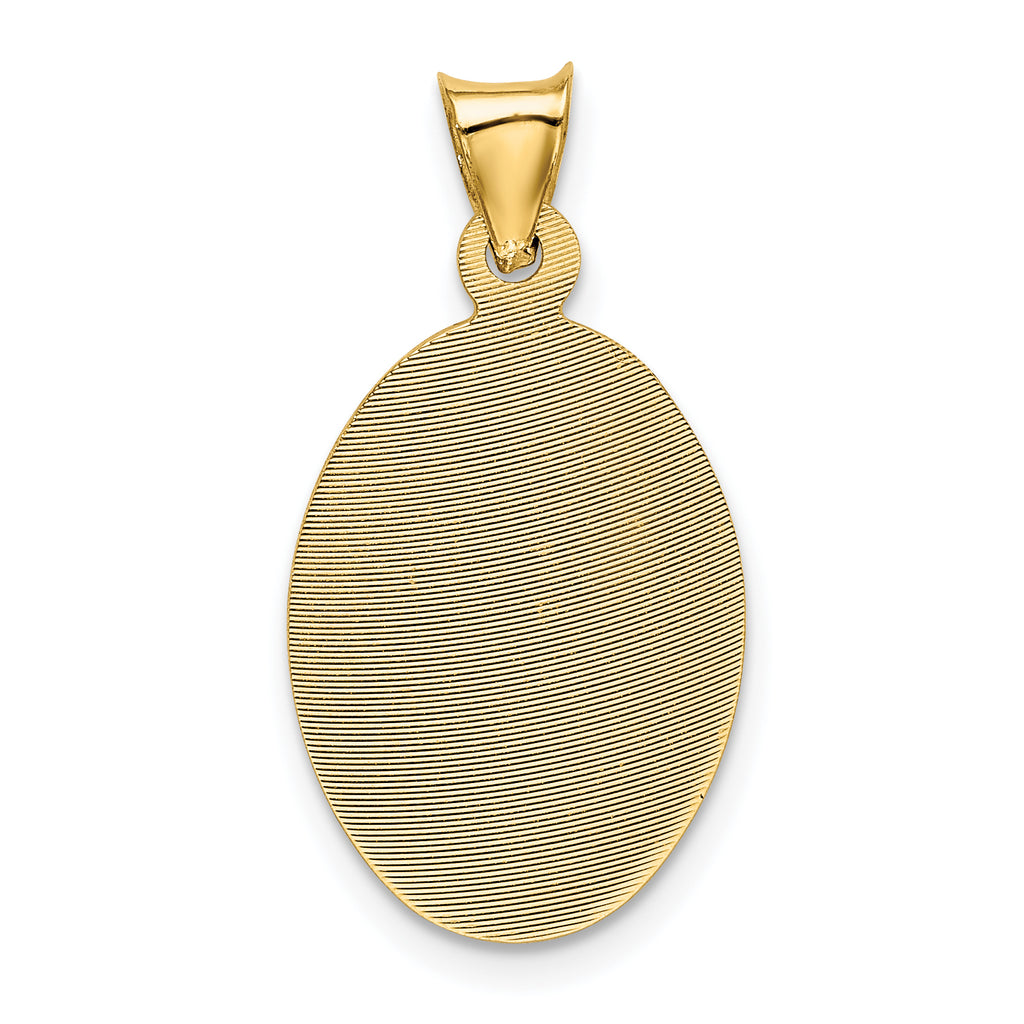 14K Gold Baptism Oval Pendant with Rose & White Rhodium Diamond-Cut Detailing