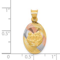 14K Gold Baptism Oval Pendant with Rose & White Rhodium Diamond-Cut Detailing