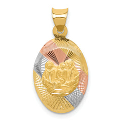 14K w/Rose and White Rhodium D/C  Baptism Oval Pendant