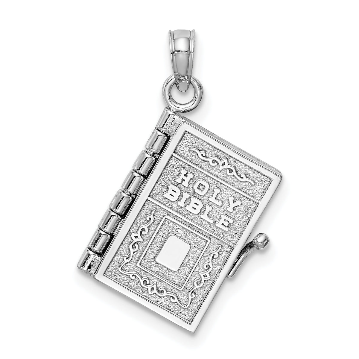 14K White Gold Bible Pendant with Satin & Polished Finish and Lord's Prayer
