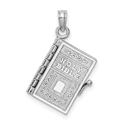 14K White Gold Bible Pendant with Satin & Polished Finish and Lord's Prayer