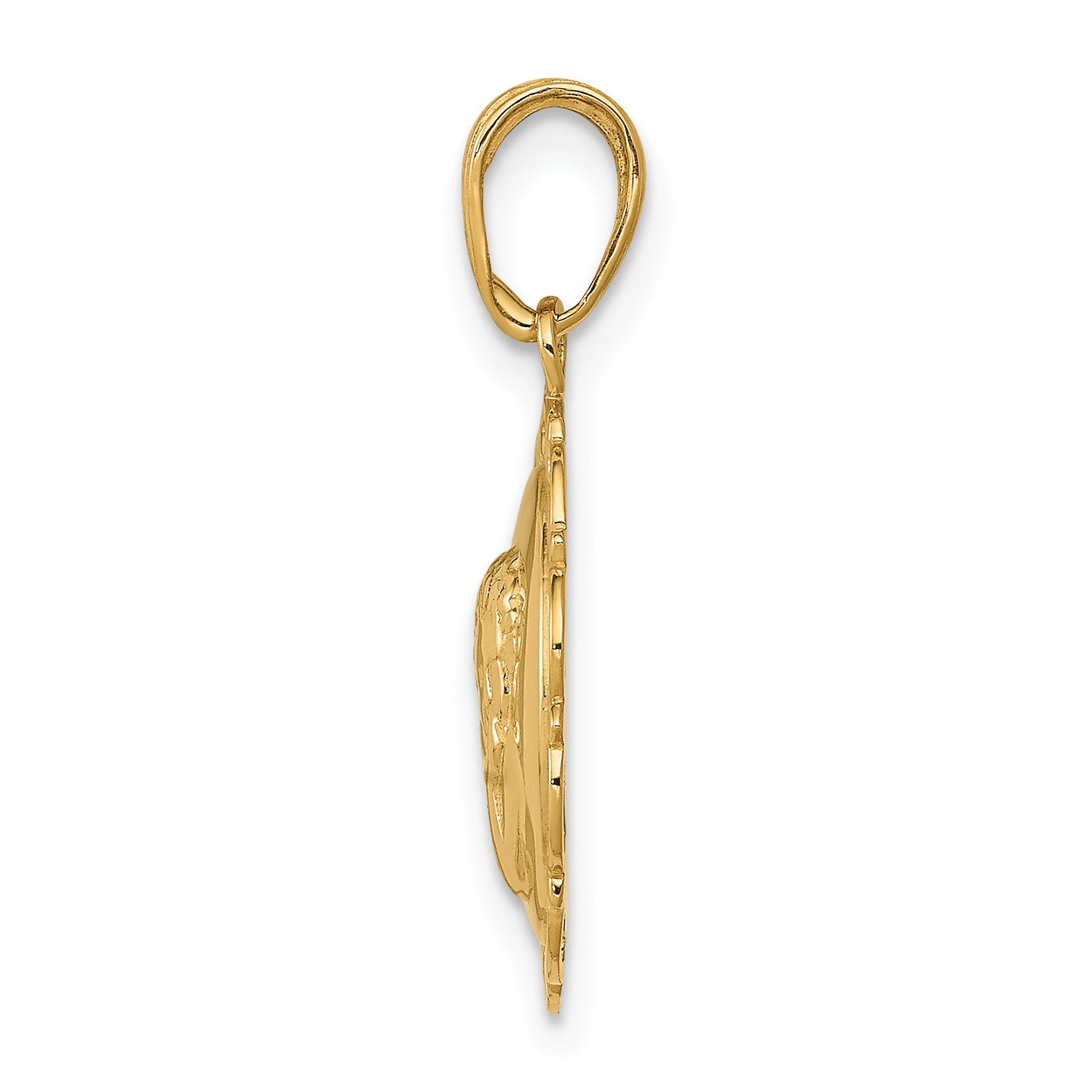 14K Gold Polished Angel Pendant on Scallop Frame  Elegant Casted Design