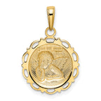 14K Gold Polished Angel Pendant on Scallop Frame  Elegant Casted Design