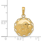 14K Gold Polished Angel Pendant on Scallop Frame  Elegant Casted Design