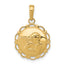 14K Polished Angel On Round Scallop Frame Pendant
