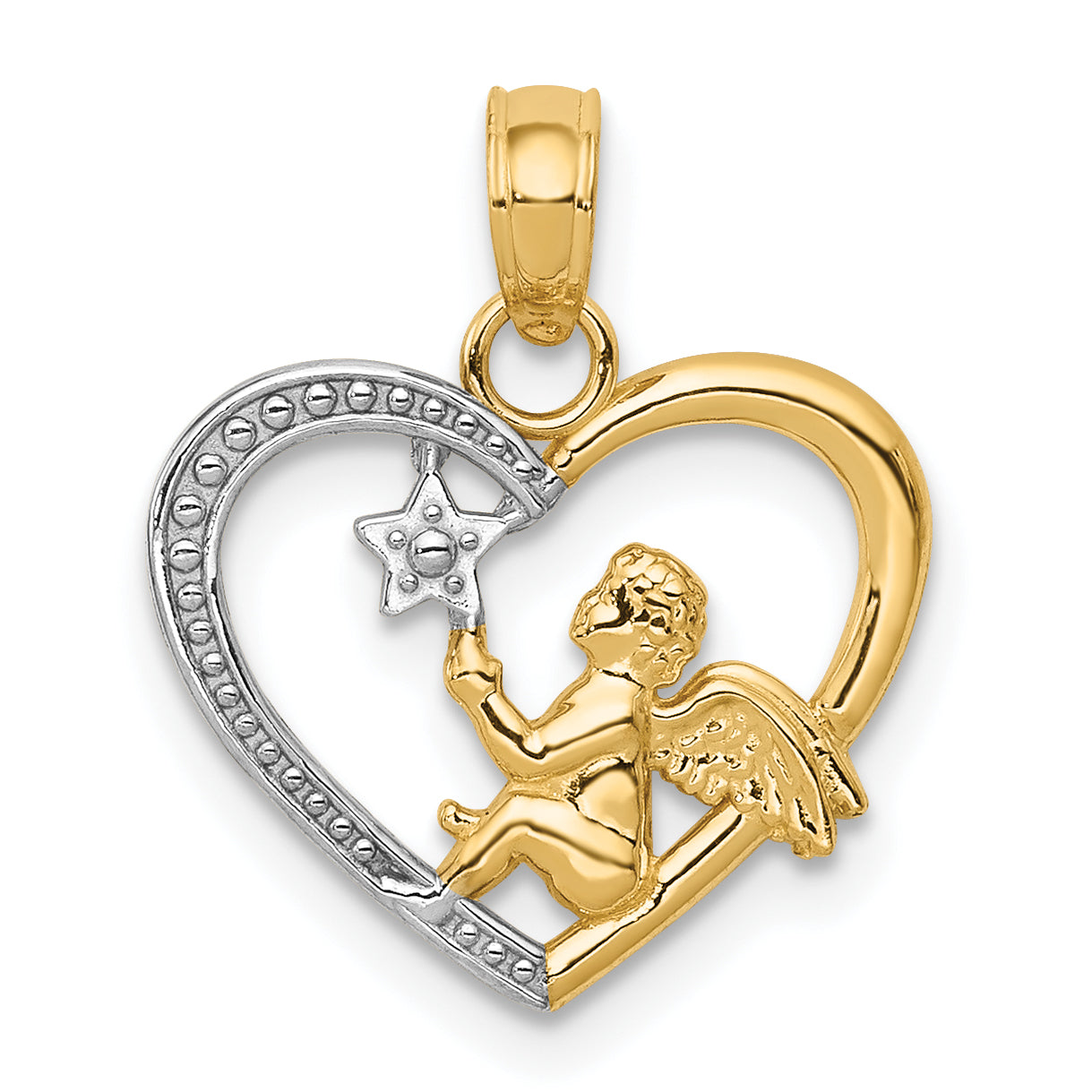 14K w/Rhodium Angel in Heart w/ Star Pendant Main image