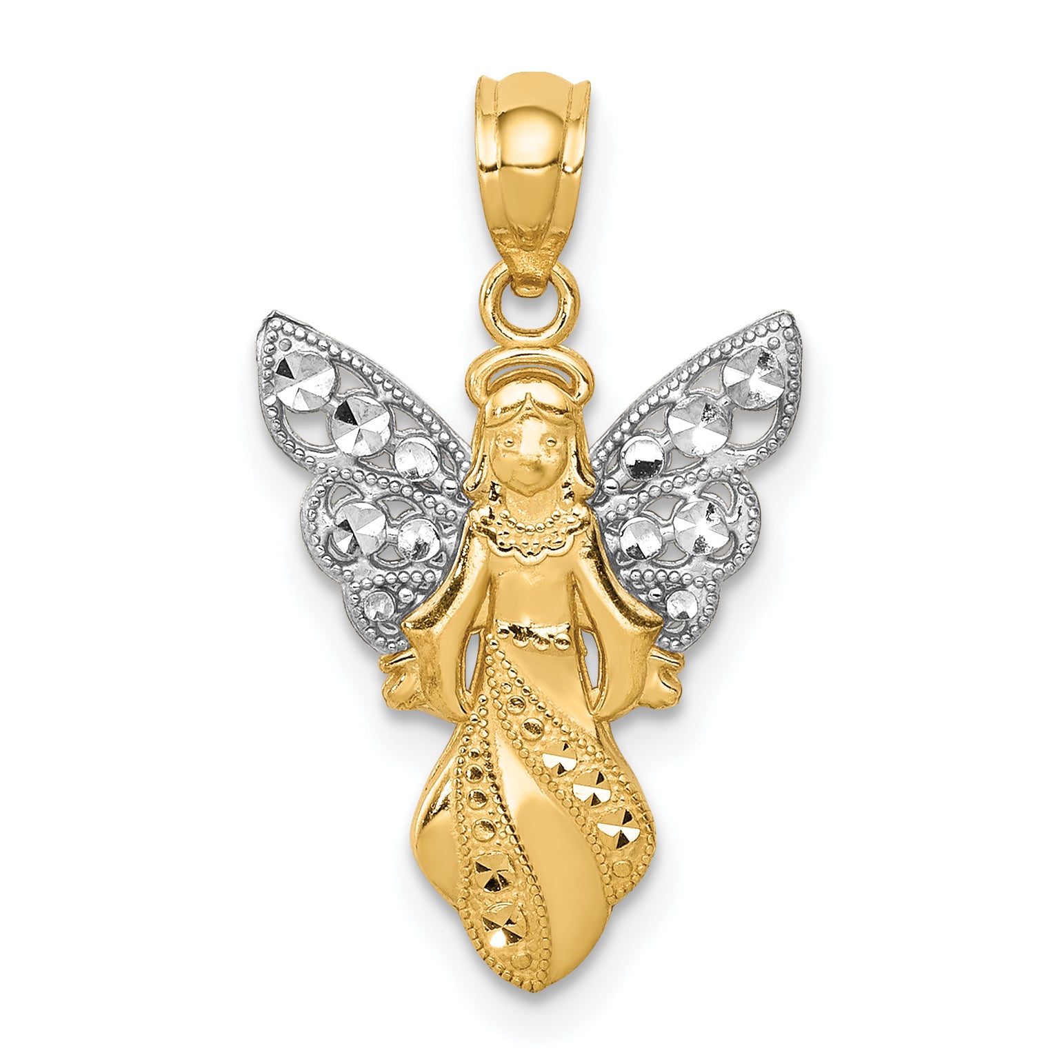 14K W/Rhodium Polished / Textured Angel Pendant Main image