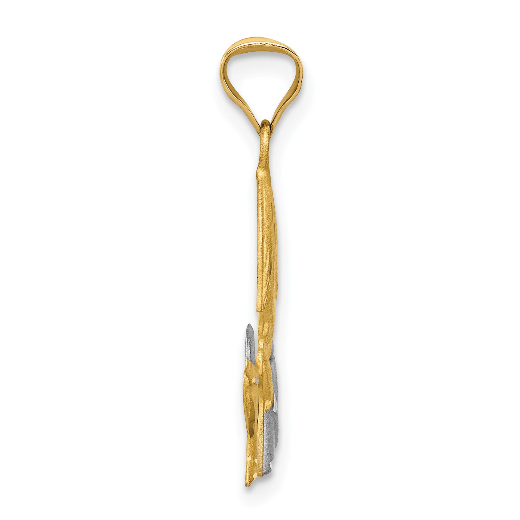 14K Gold and Rhodium Girl's Communion Pendant with Diamond-Cut Detailing