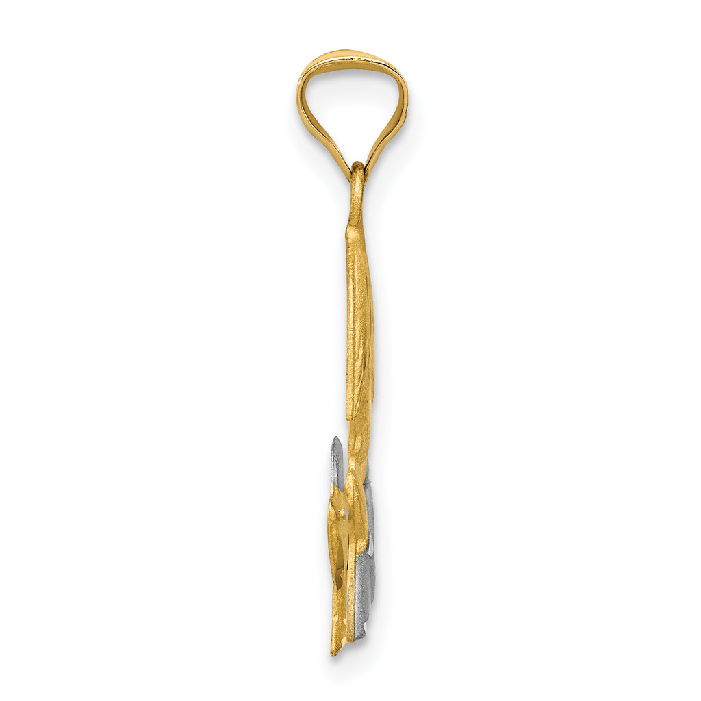14K Gold and Rhodium Girl's Communion Pendant with Diamond-Cut Detailing