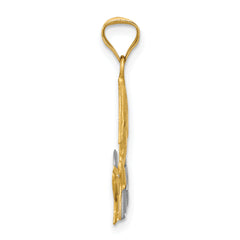14K Gold and Rhodium Girl's Communion Pendant with Diamond-Cut Detailing