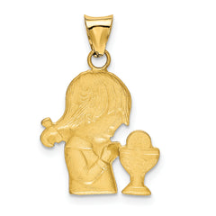 14K Gold and Rhodium Girl's Communion Pendant with Diamond-Cut Detailing