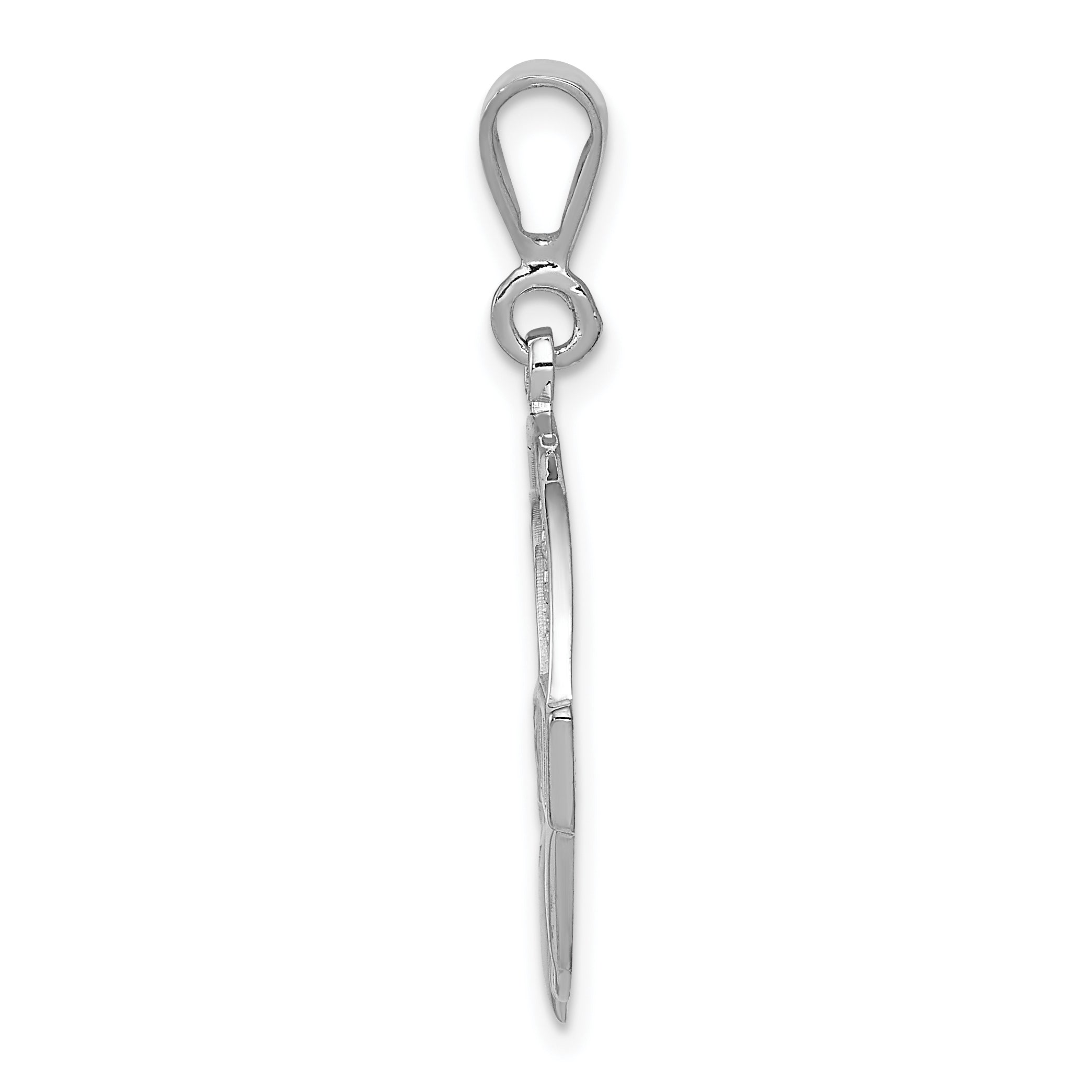 14K White Gold Claddagh Pendant with Polished Rhodium Finish 33mm